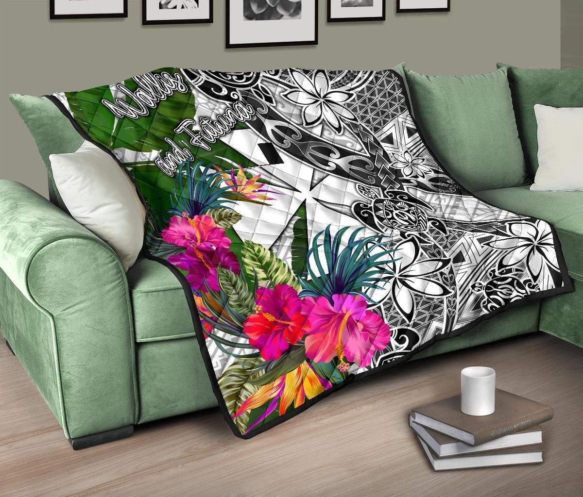 Wallis And Futuna Premium Quilt White - Turtle Plumeria Banana Leaf