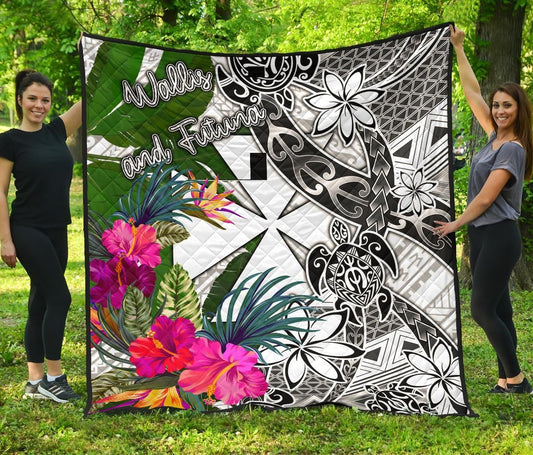 Wallis And Futuna Premium Quilt White - Turtle Plumeria Banana Leaf