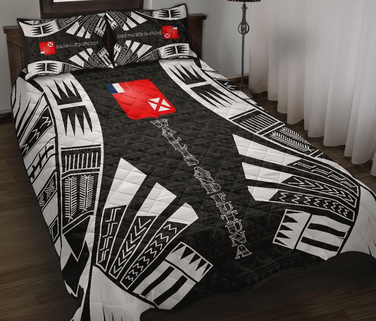 Wallis and Futuna Quilt Bed Set - Wallis and Futuna Coat Of Arms & Polynesian White Tattoo Style