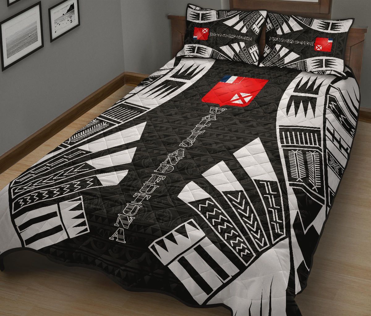 Wallis and Futuna Quilt Bed Set - Wallis and Futuna Coat Of Arms & Polynesian White Tattoo Style