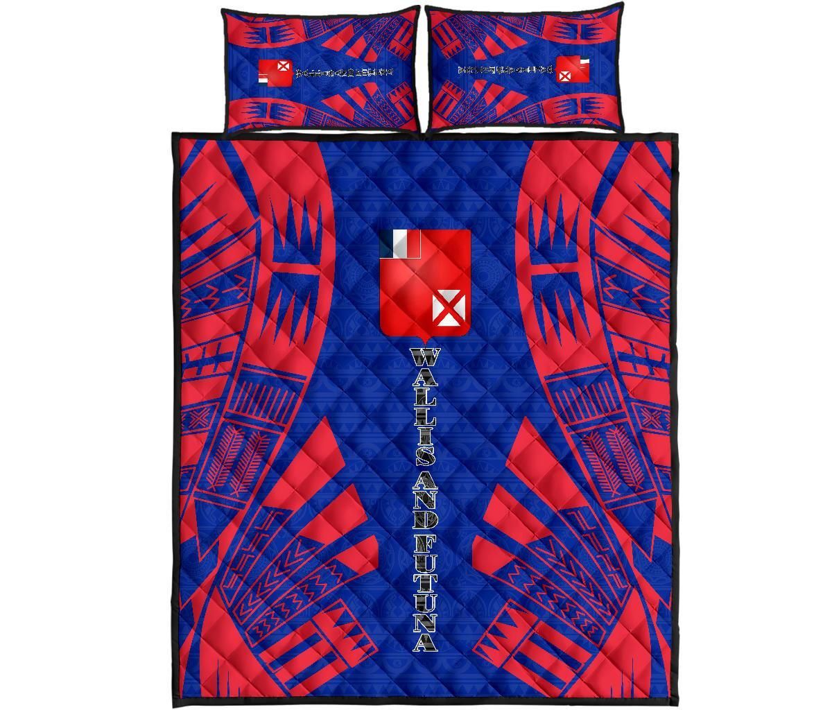 Wallis and Futuna Quilt Bed Set - Wallis and Futuna Coat Of Arms & Polynesian Red Tattoo Style