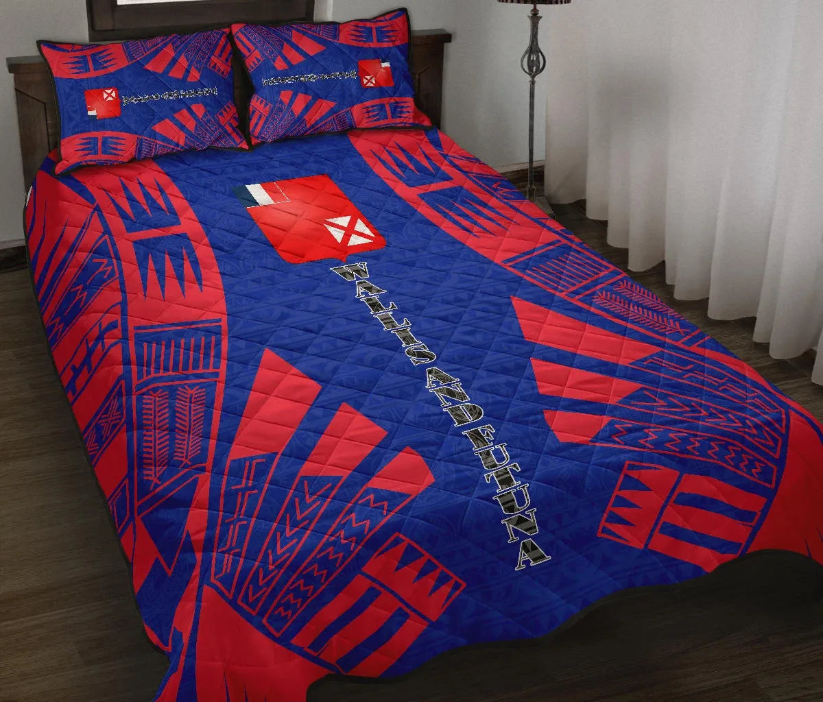 Wallis and Futuna Quilt Bed Set - Wallis and Futuna Coat Of Arms & Polynesian Red Tattoo Style