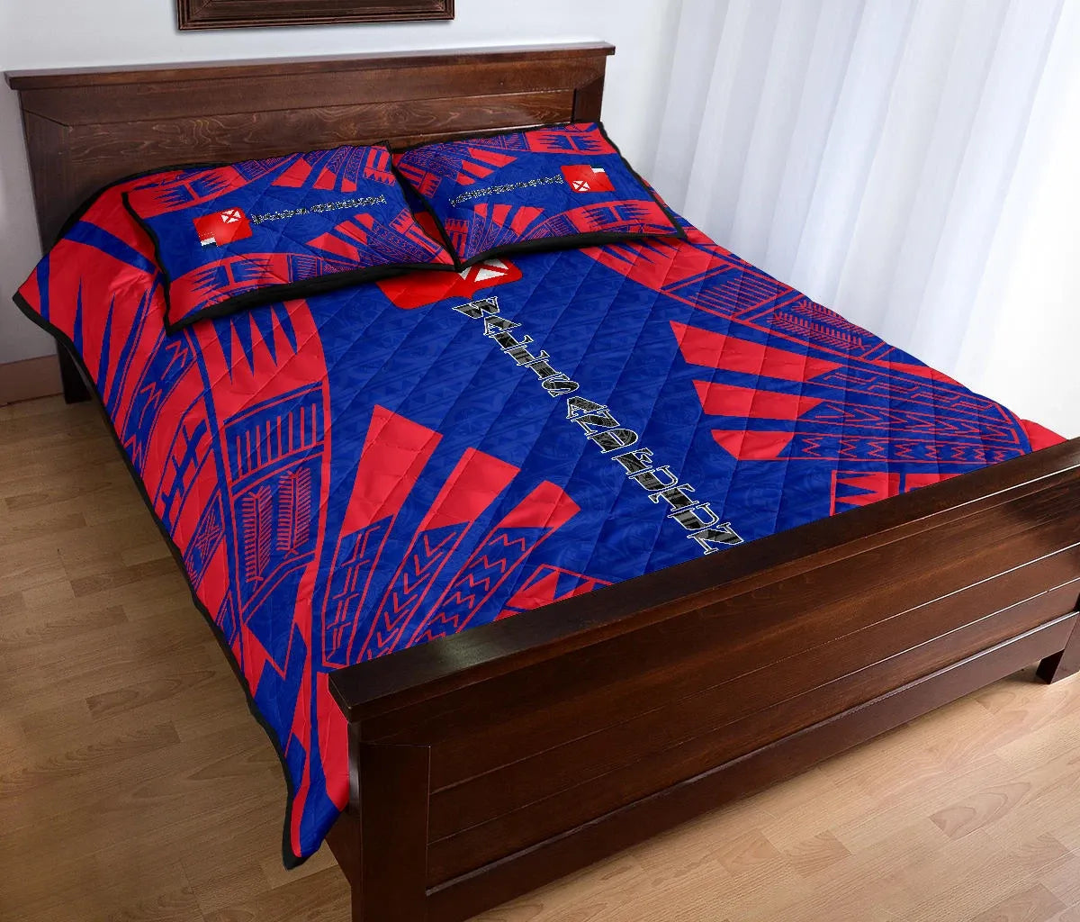 Wallis and Futuna Quilt Bed Set - Wallis and Futuna Coat Of Arms & Polynesian Red Tattoo Style