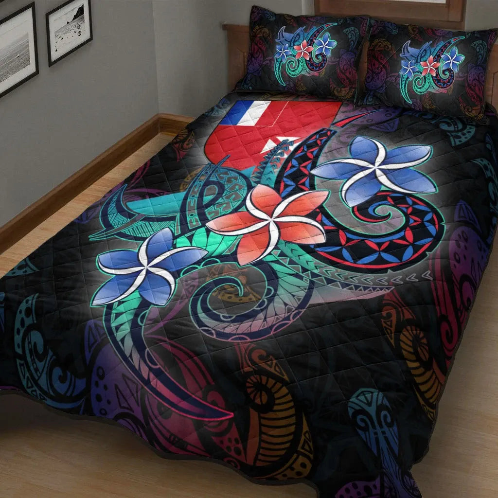 Wallis and Futuna Quilt Bed Set - Plumeria Flowers Style