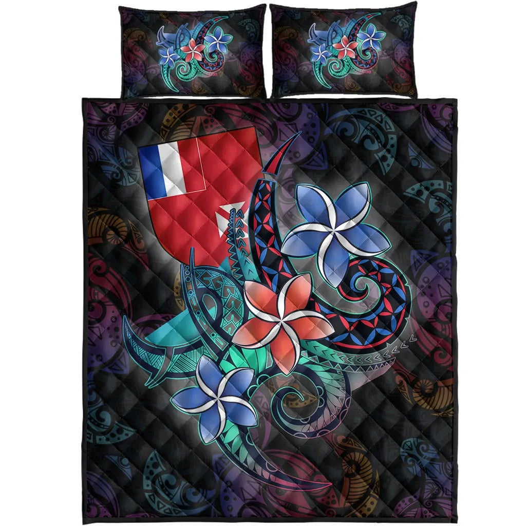 Wallis and Futuna Quilt Bed Set - Plumeria Flowers Style