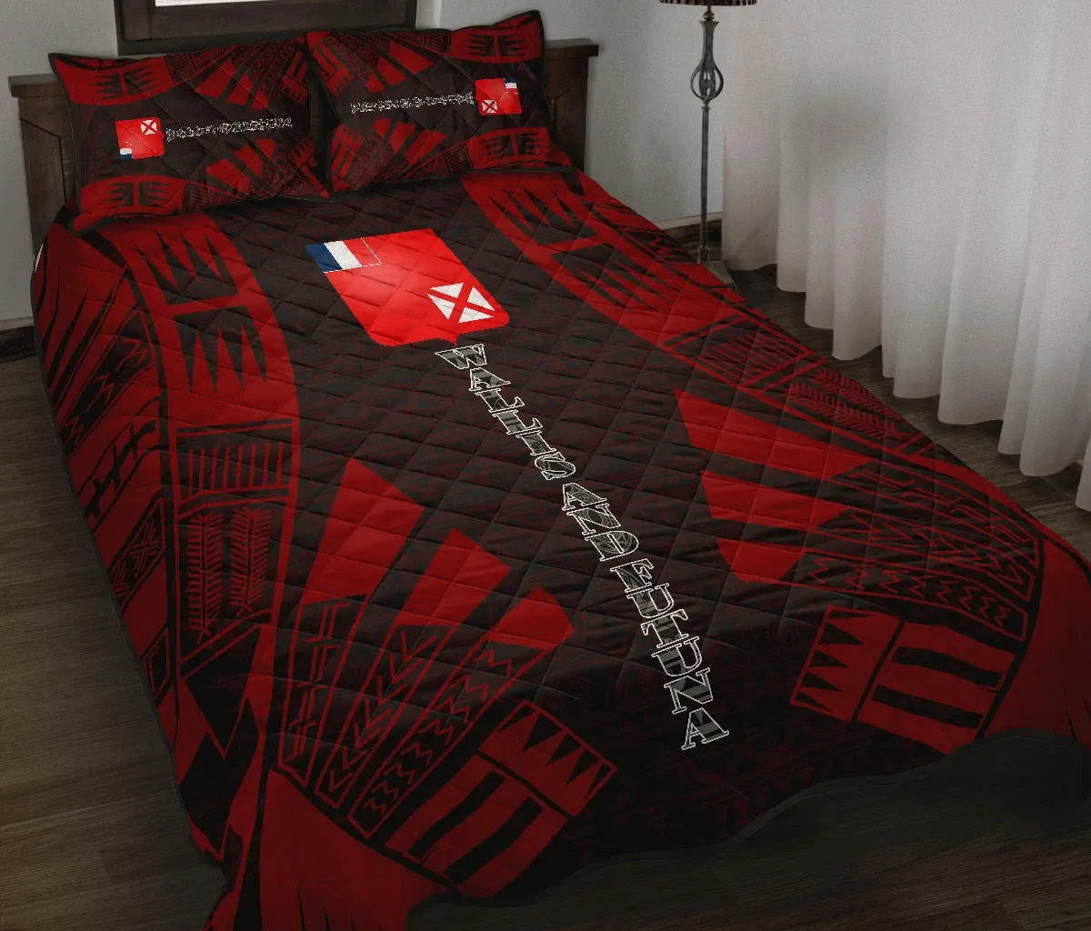 Wallis and Futuna Quilt Bed Set - Wallis and Futuna Coat Of Arms & Polynesian Red Tattoo Style