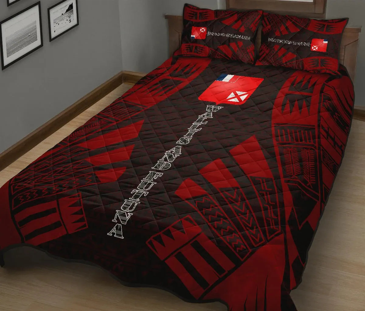 Wallis and Futuna Quilt Bed Set - Wallis and Futuna Coat Of Arms & Polynesian Red Tattoo Style