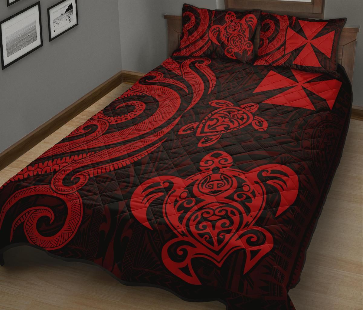 Wallis and Futuna Quilt Bed Set - Red Tentacle Turtle