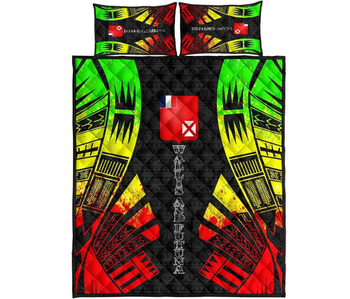 Wallis and Futuna Quilt Bed Set - Wallis and Futuna Coat Of Arms & Polynesian Reggae Tattoo Style