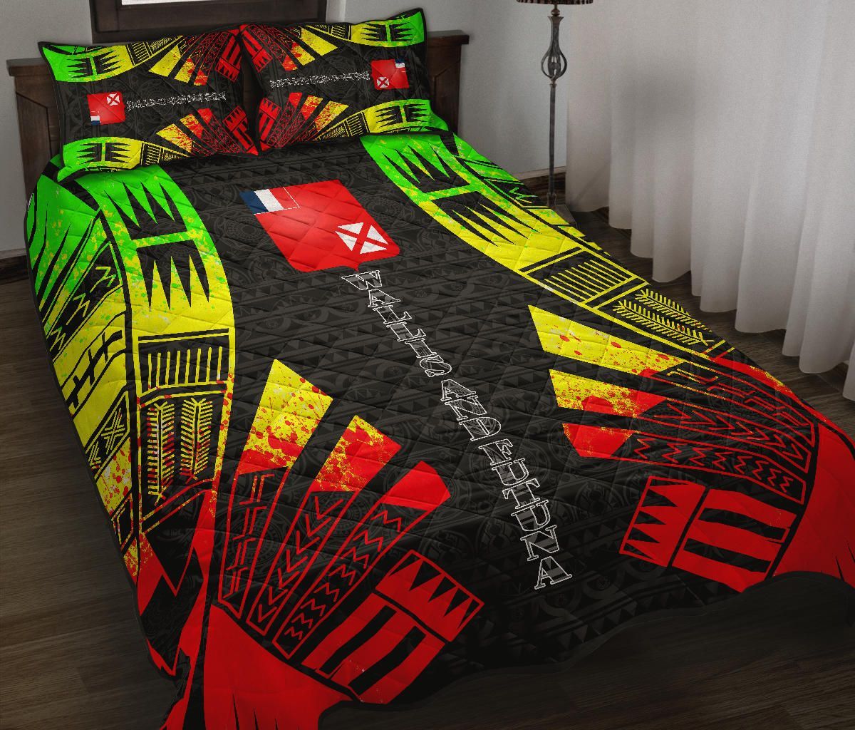 Wallis and Futuna Quilt Bed Set - Wallis and Futuna Coat Of Arms & Polynesian Reggae Tattoo Style
