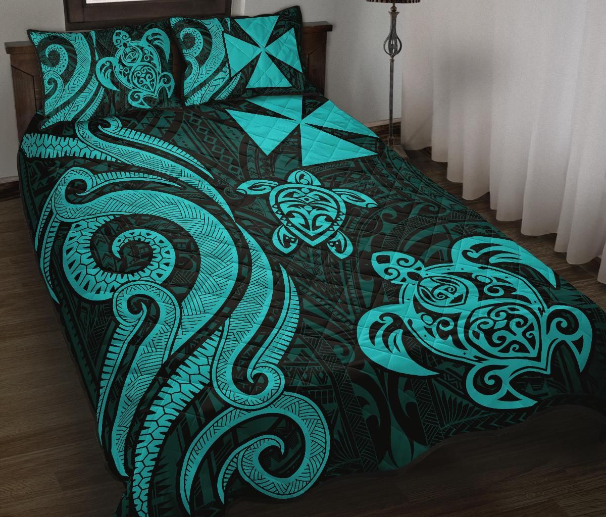 Wallis and Futuna Quilt Bed Set - Turquoise Tentacle Turtle