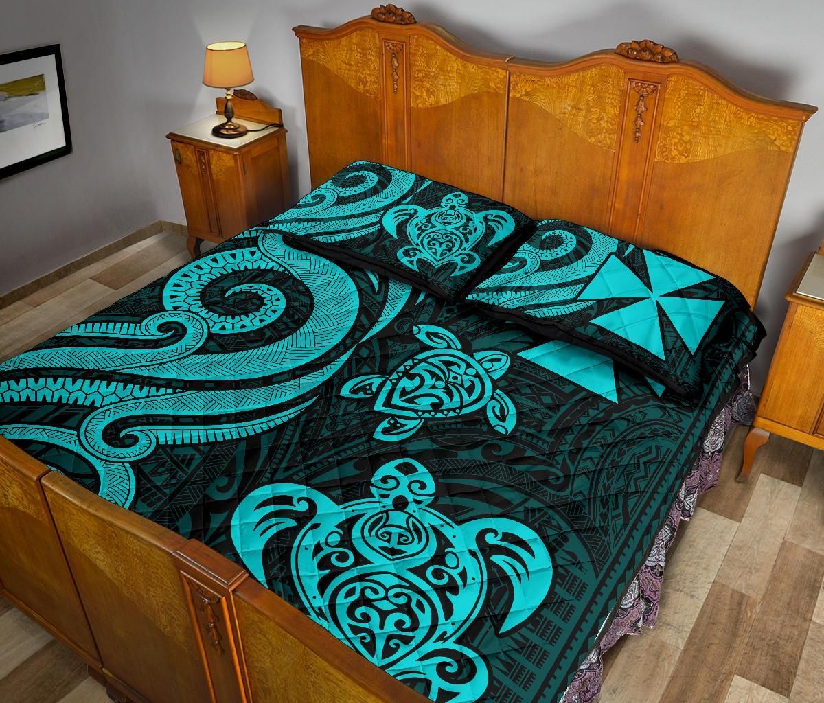 Wallis and Futuna Quilt Bed Set - Turquoise Tentacle Turtle