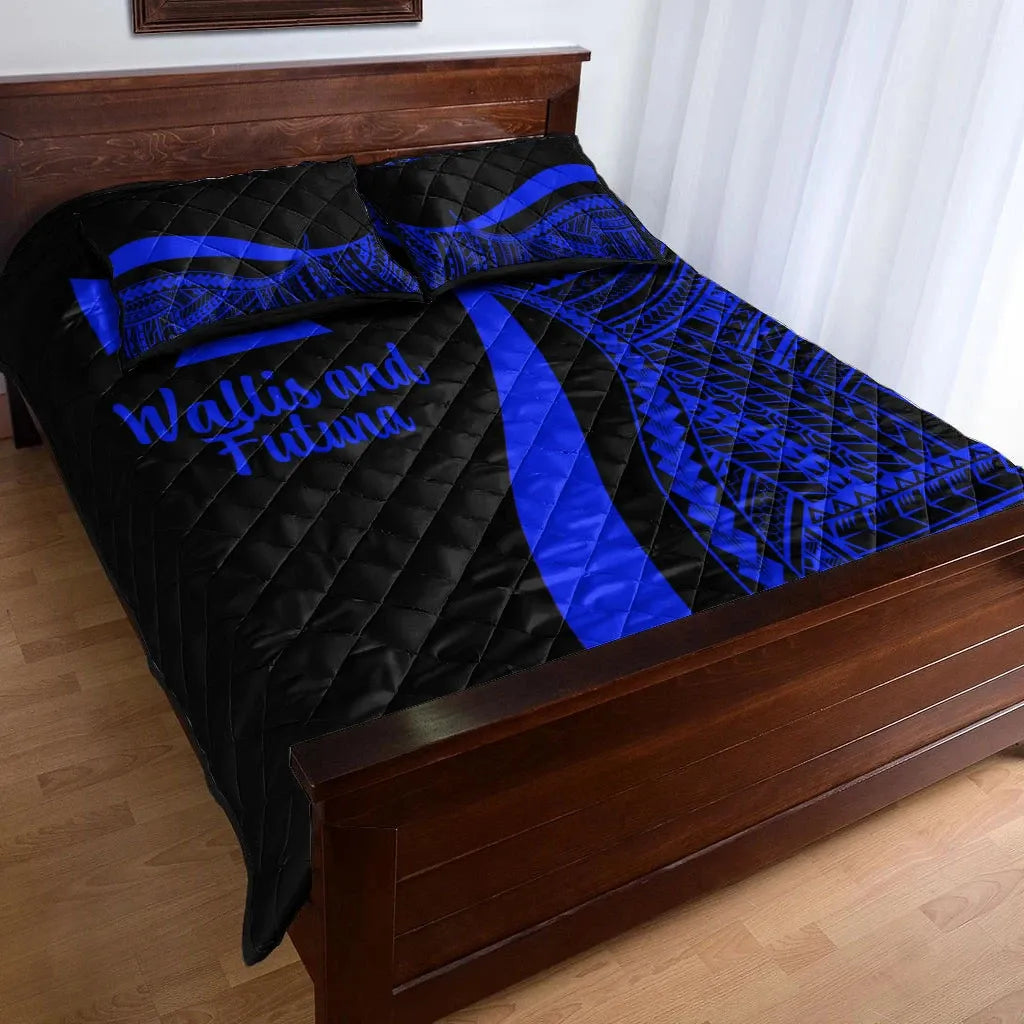 Wallis and Futuna Quilt Bed Set - Blue Polynesian Tentacle Tribal Pattern
