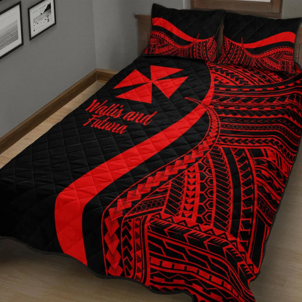 Wallis and Futuna Quilt Bed Set - Red Polynesian Tentacle Tribal Pattern