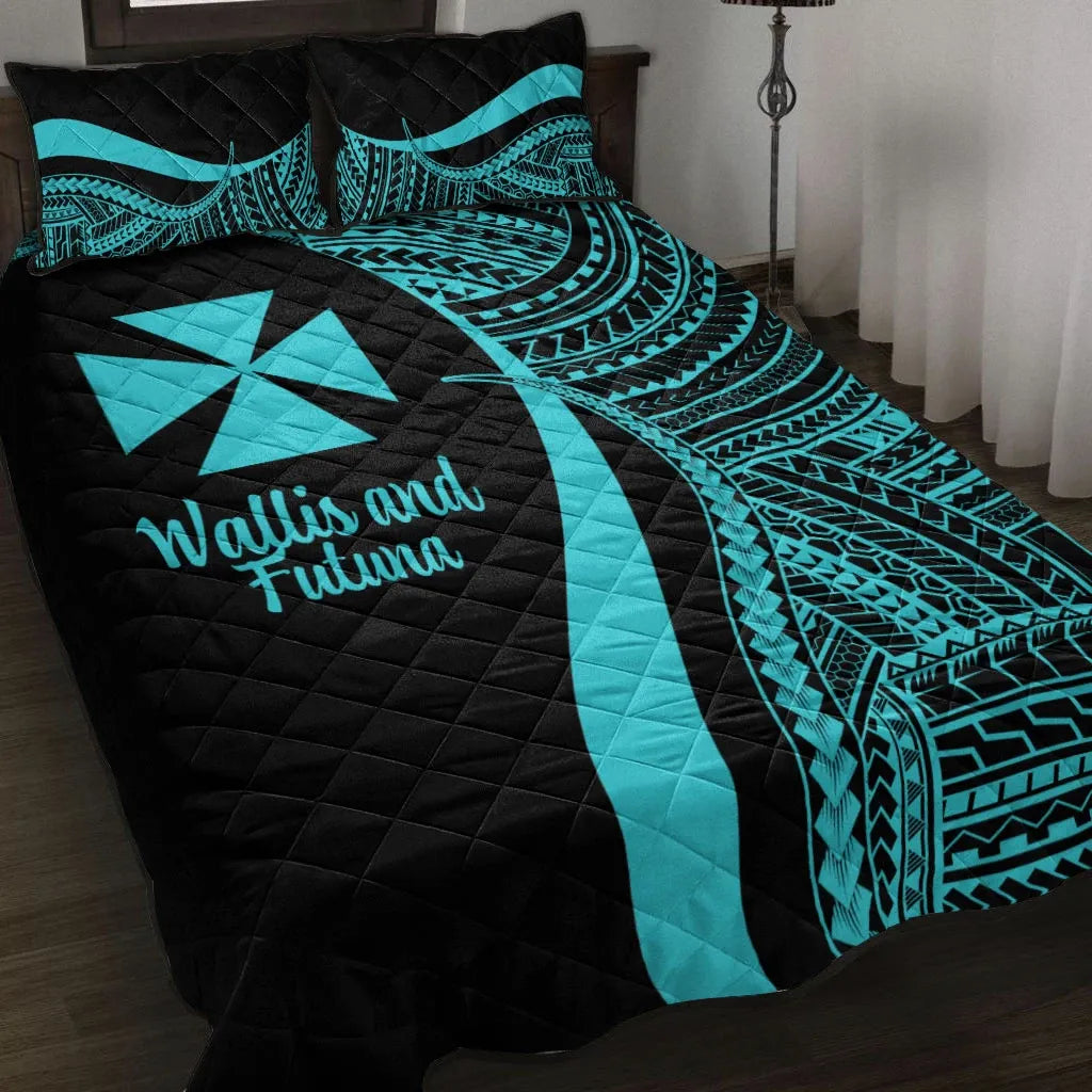 Wallis and Futuna Quilt Bed Set - Turquoise Polynesian Tentacle Tribal Pattern