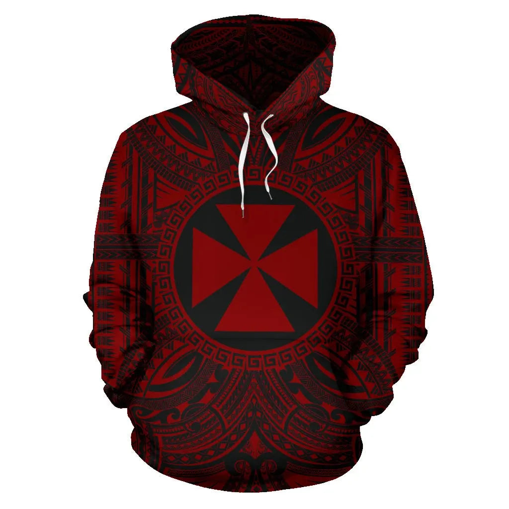 Wallis And Futuna All Over Hoodie - Wallis And Futuna Coat Of rms Polynesian Red Black