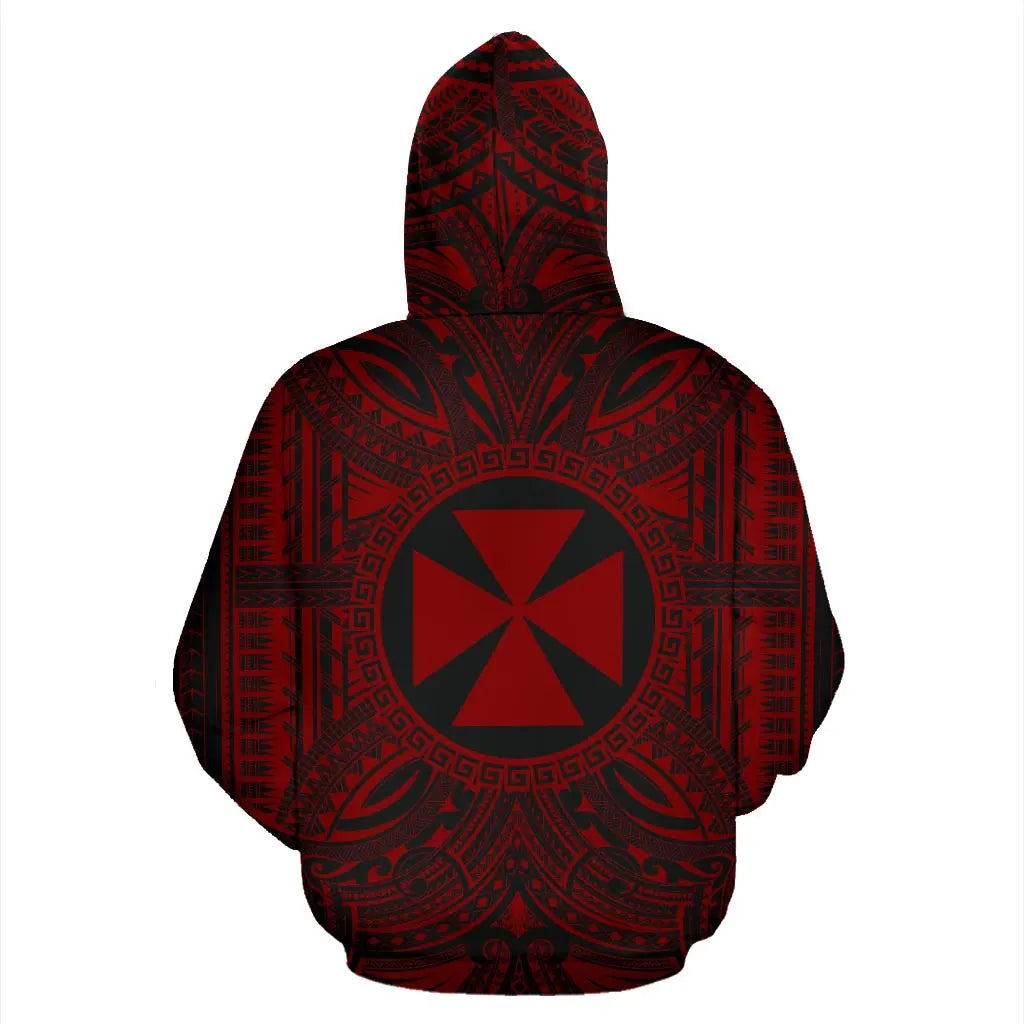 Wallis And Futuna All Over Hoodie - Wallis And Futuna Coat Of rms Polynesian Red Black