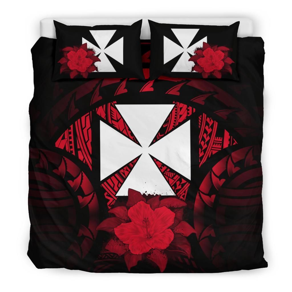 Wallis And Futuna Duvet Cover Set - Wallis And Futuna Coat Of Arms & Red Hibiscus