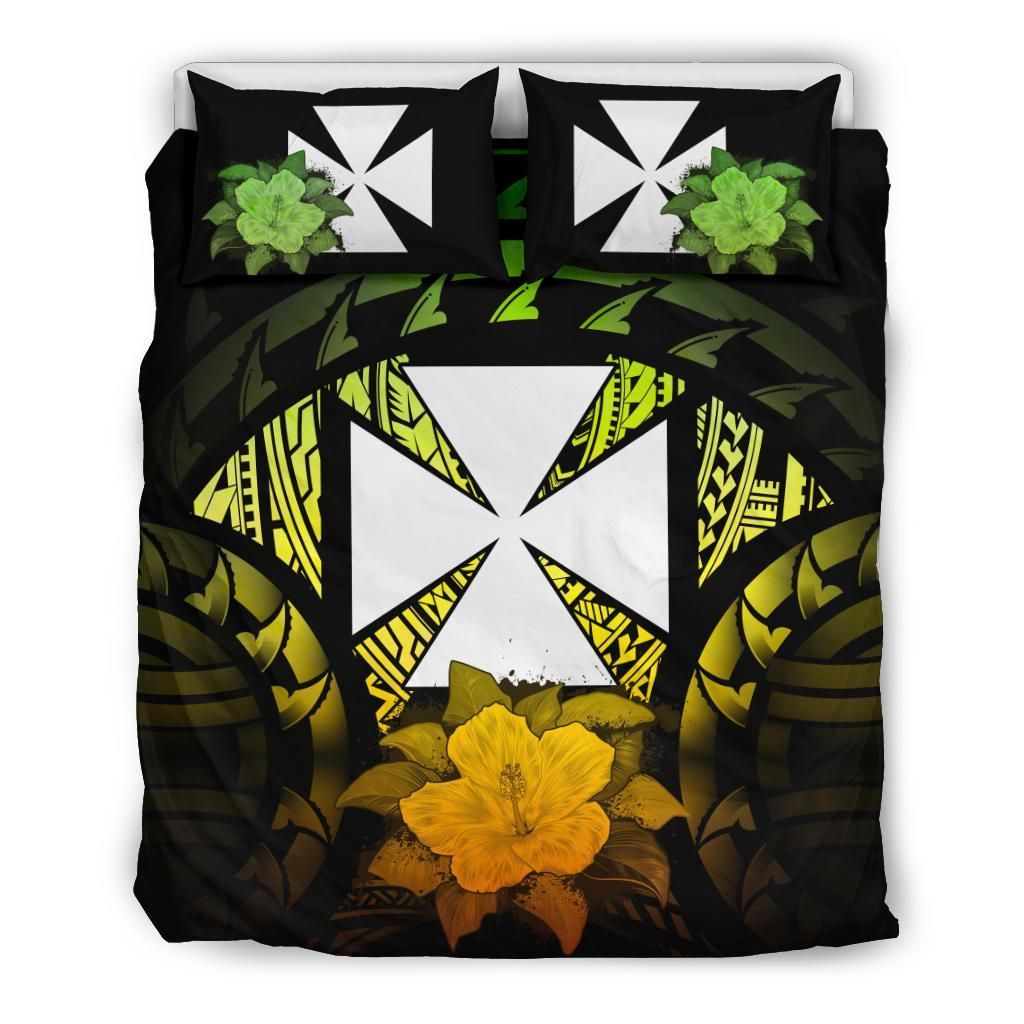 Wallis And Futuna Duvet Cover Set - Wallis And Futuna Coat Of Arms & Reggae Hibiscus