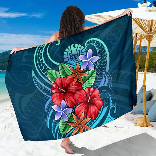 Wallis and Futuna Sarong - Blue Pattern With Tropical Flowers