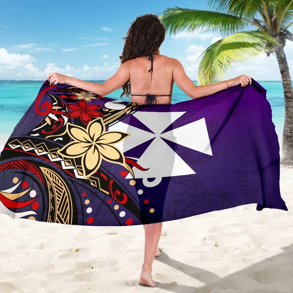 Wallis and Futuna Sarong - Tribal Flower With Special Turtles Purple Color