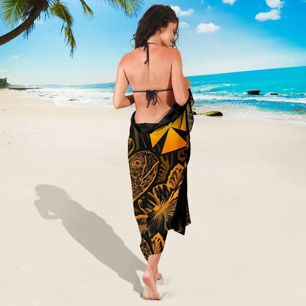 Wallis And Futuna Sarong - Turtle Hibiscus Pattern Gold