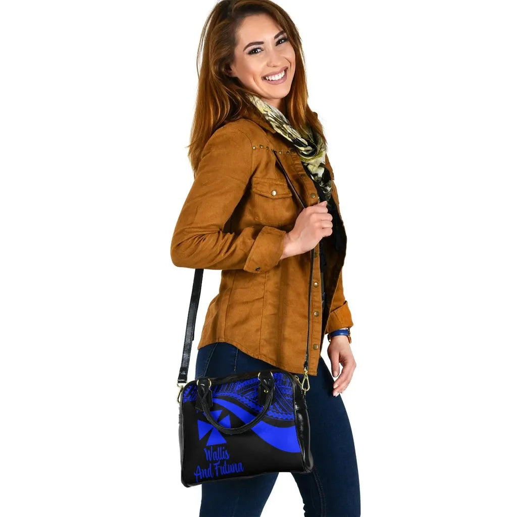 Wallis And Futuna Shoulder Handbag - Blue Polynesian Tentacle Tribal Pattern