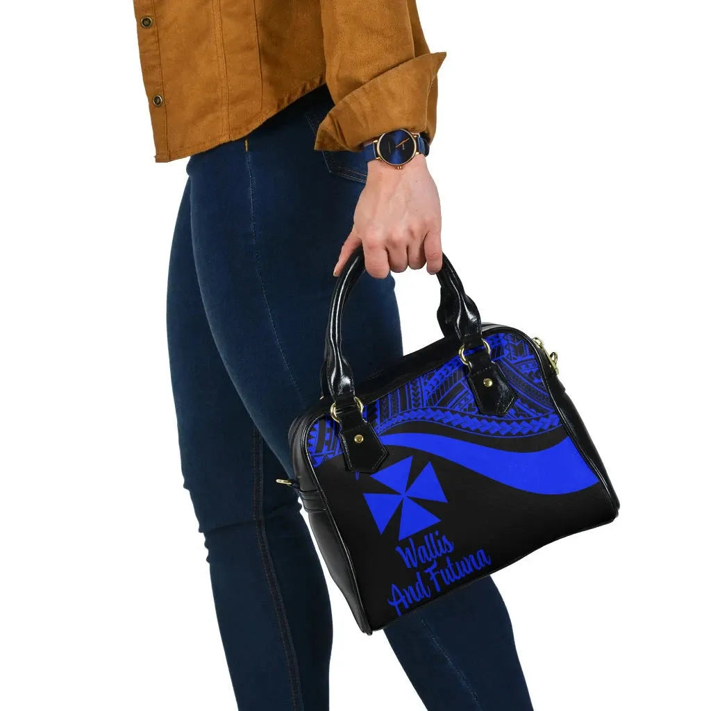 Wallis And Futuna Shoulder Handbag - Blue Polynesian Tentacle Tribal Pattern