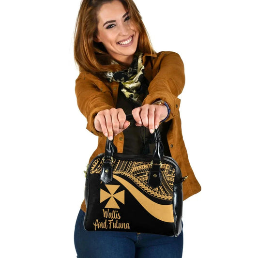 Wallis And Futuna Shoulder Handbag - Gold Polynesian Tentacle Tribal Pattern