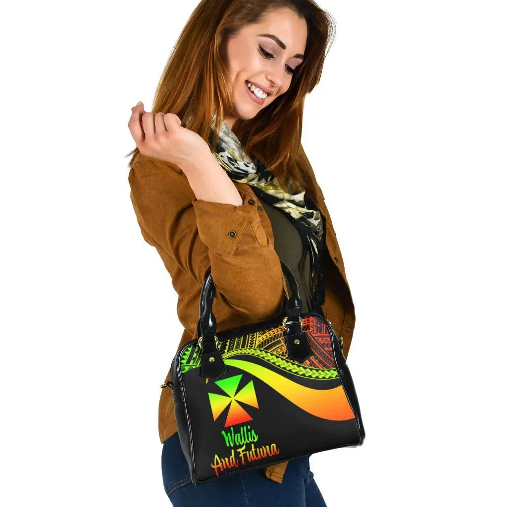 Wallis And Futuna Shoulder Handbag - Reggae Polynesian Tentacle Tribal Pattern
