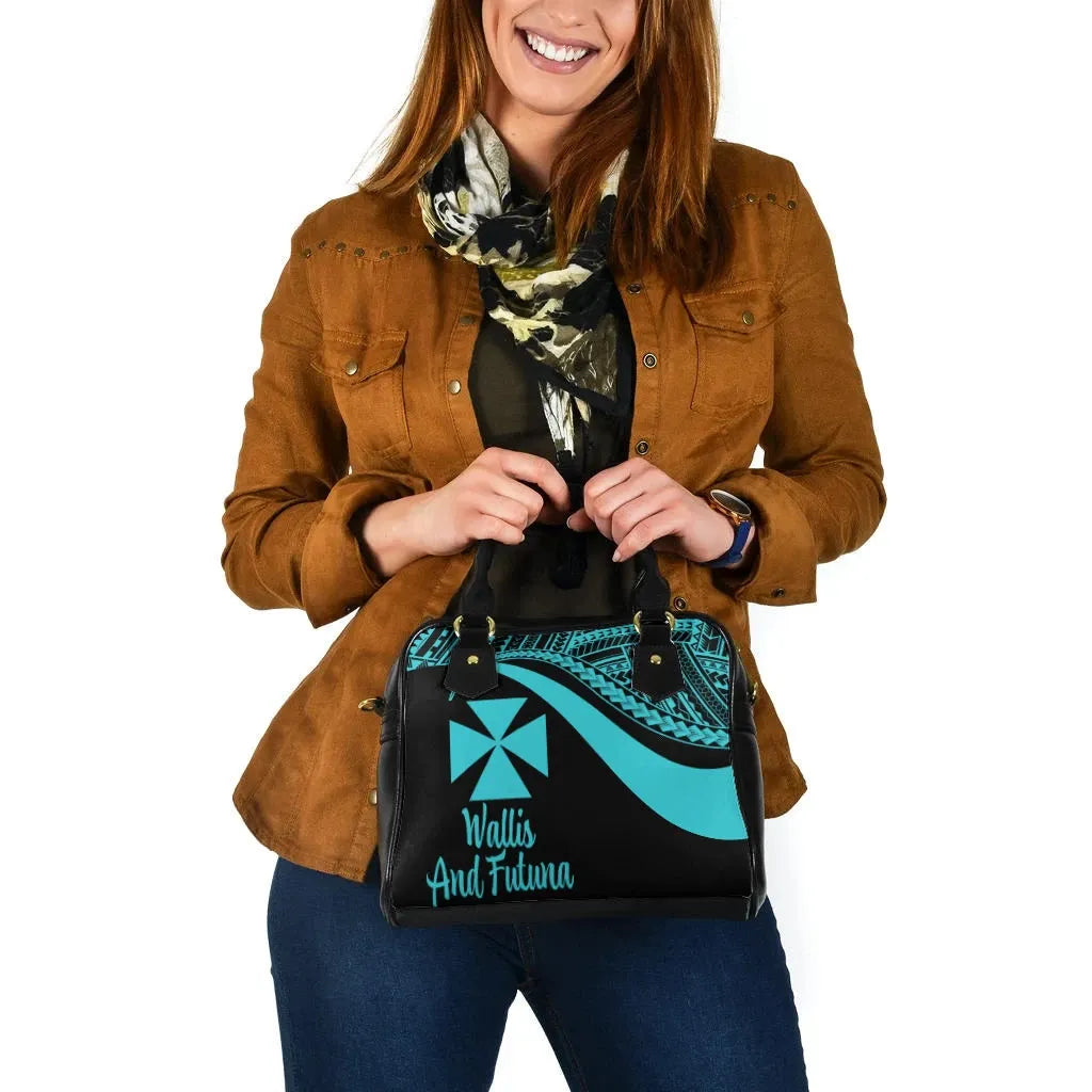 Wallis And Futuna Shoulder Handbag - Turquoise Polynesian Tentacle Tribal Pattern