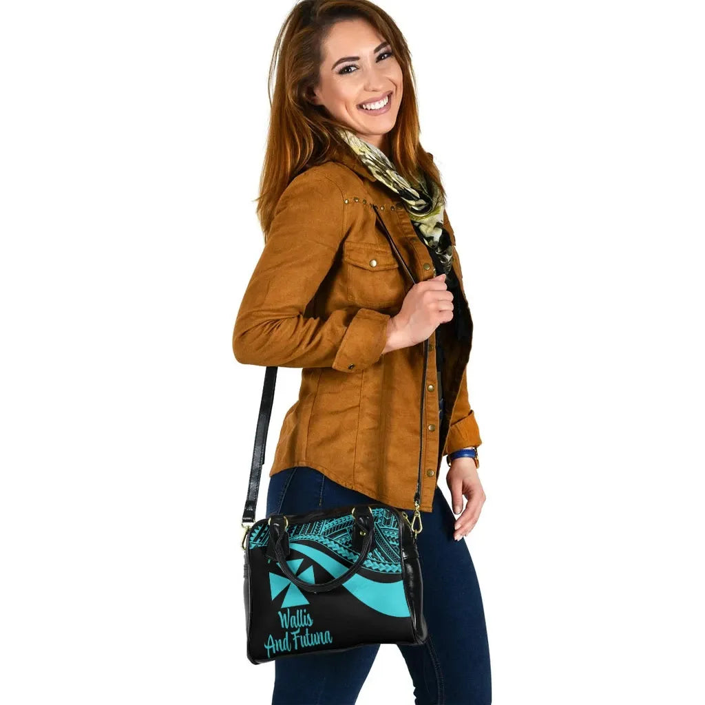 Wallis And Futuna Shoulder Handbag - Turquoise Polynesian Tentacle Tribal Pattern