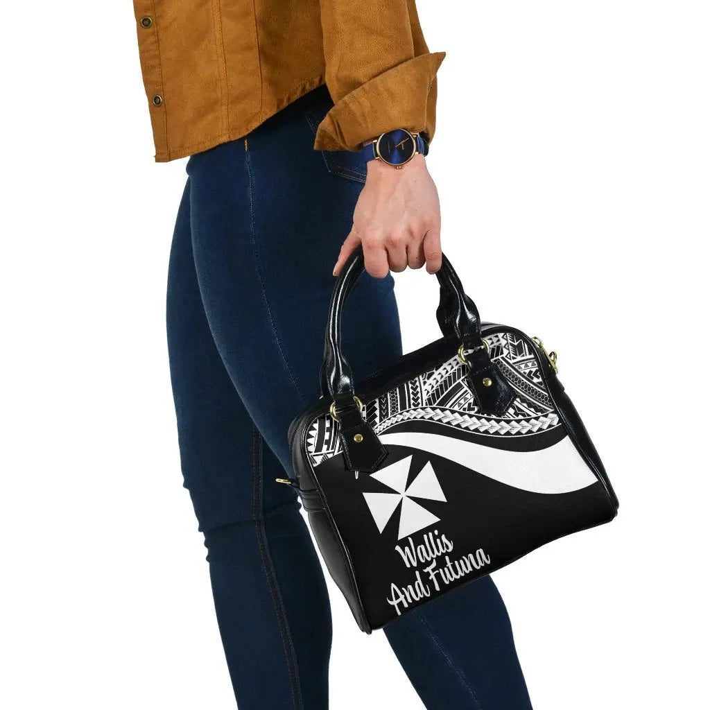 Wallis And Futuna Shoulder Handbag - White Polynesian Tentacle Tribal Pattern