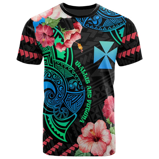 Wallis and Futuna T-Shirt - Polynesian Pride with Hibicus Flower Tribal Pattern