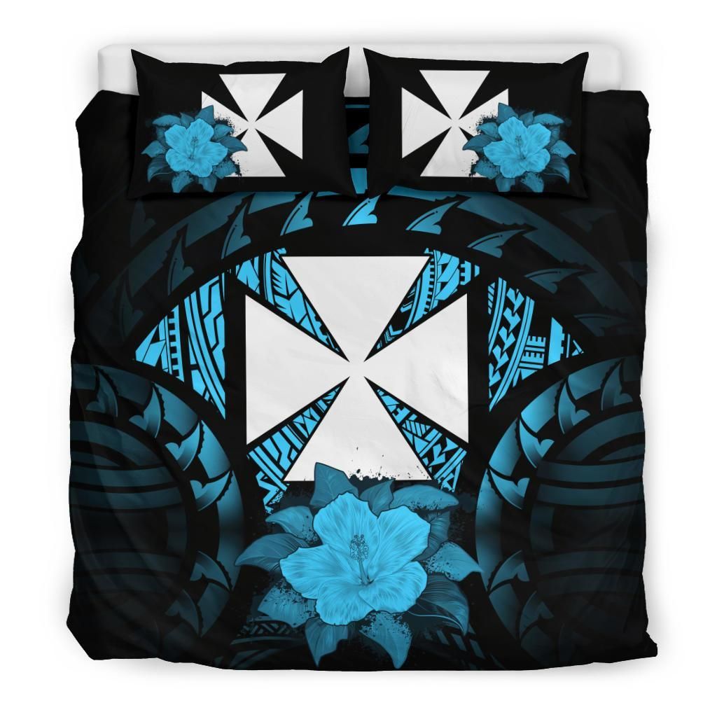 Wallis And Futuna Duvet Cover Set - Wallis And Futuna Coat Of Arms & Turquoise Hibiscus