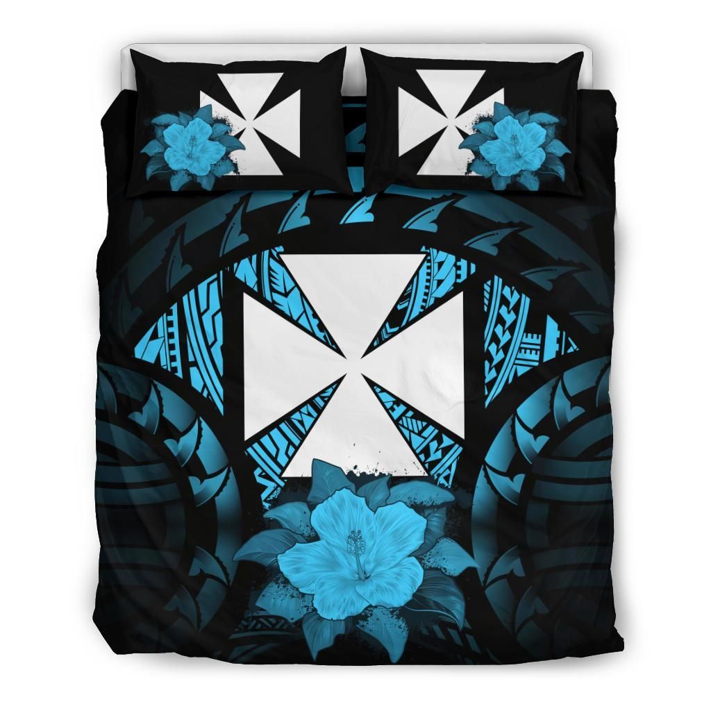 Wallis And Futuna Duvet Cover Set - Wallis And Futuna Coat Of Arms & Turquoise Hibiscus