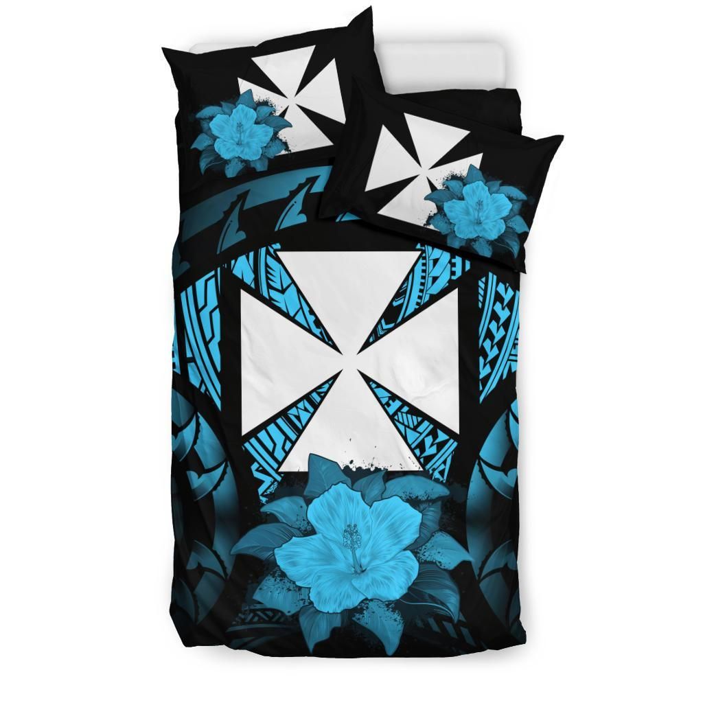 Wallis And Futuna Duvet Cover Set - Wallis And Futuna Coat Of Arms & Turquoise Hibiscus