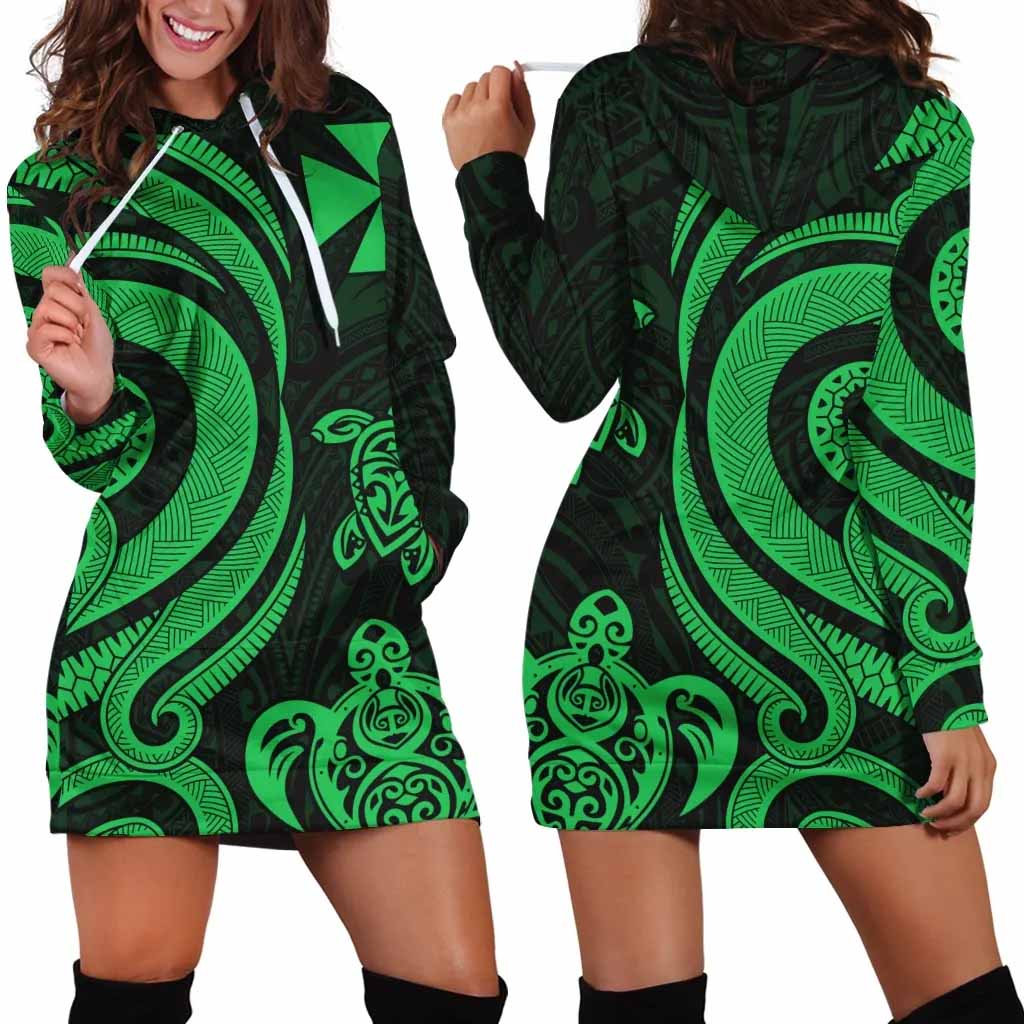 Wallis and Futuna Female Hoodie Dress - Green Tentacle Turtle