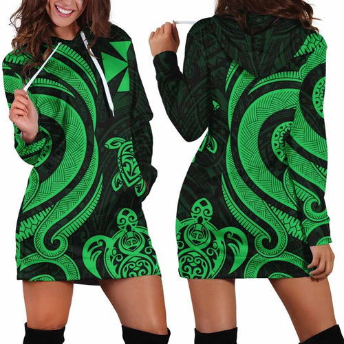 Wallis and Futuna Female Hoodie Dress - Green Tentacle Turtle