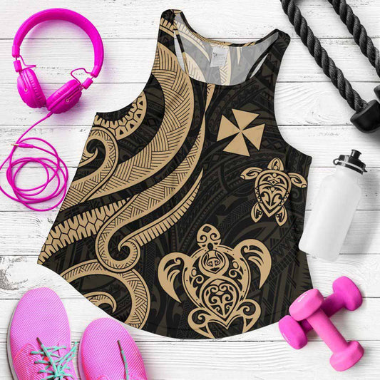 Wallis and Futuna Women Racerback Tank - Gold Tentacle Turtle