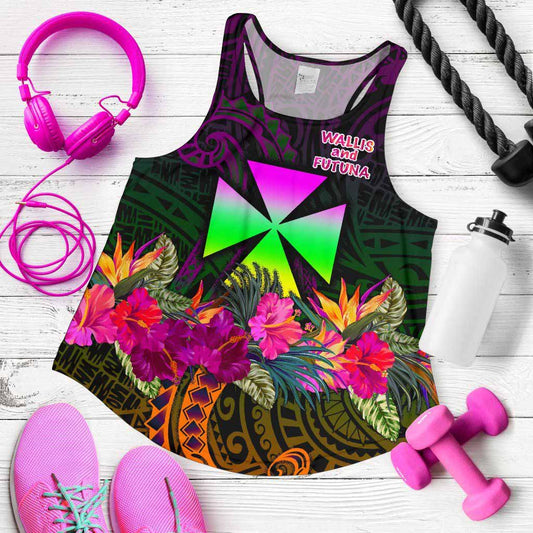 Wallis and Futuna Women Racerback Tank - Summer Hibiscus