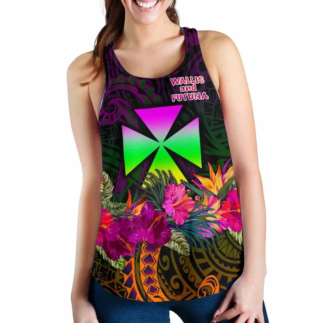 Wallis and Futuna Women Racerback Tank - Summer Hibiscus