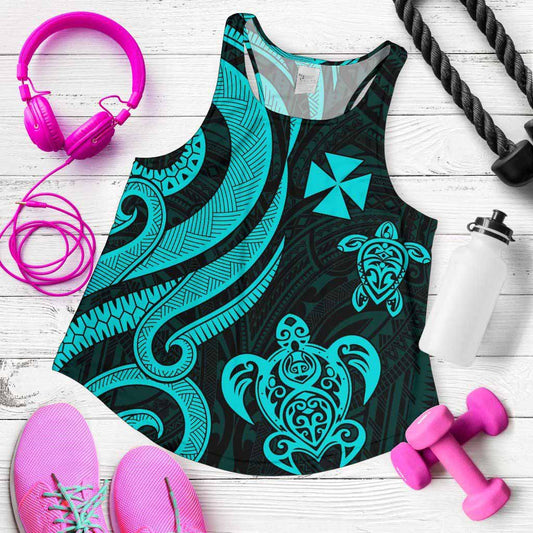Wallis and Futuna Women Racerback Tank - Turquoise Tentacle Turtle
