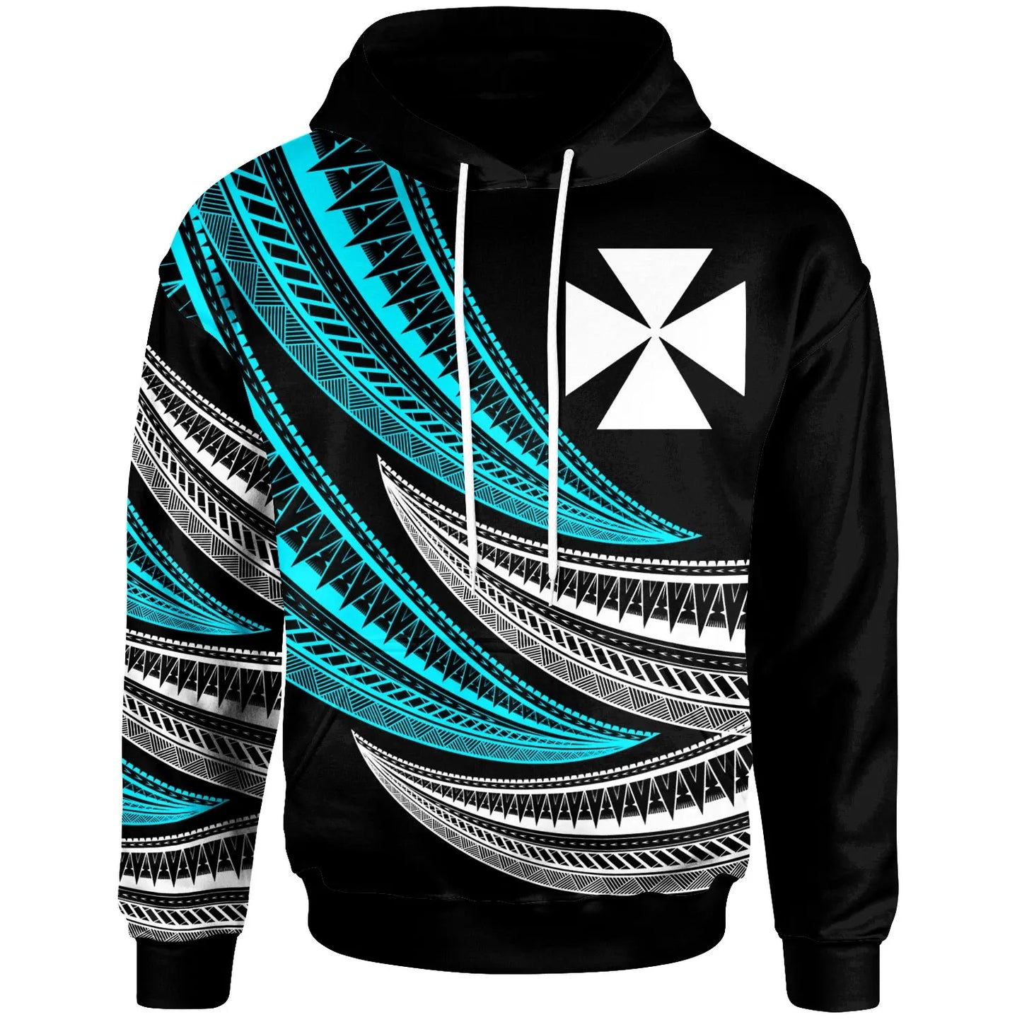 Wallis & Futuna - Custom Personalised Hoodie - Wave Pattern Alternating Blue Color