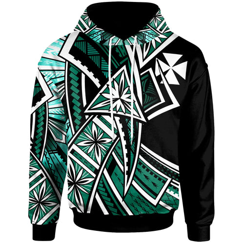 Wallis & Futuna Hoodie - Tribal Flower Special Pattern Green Color