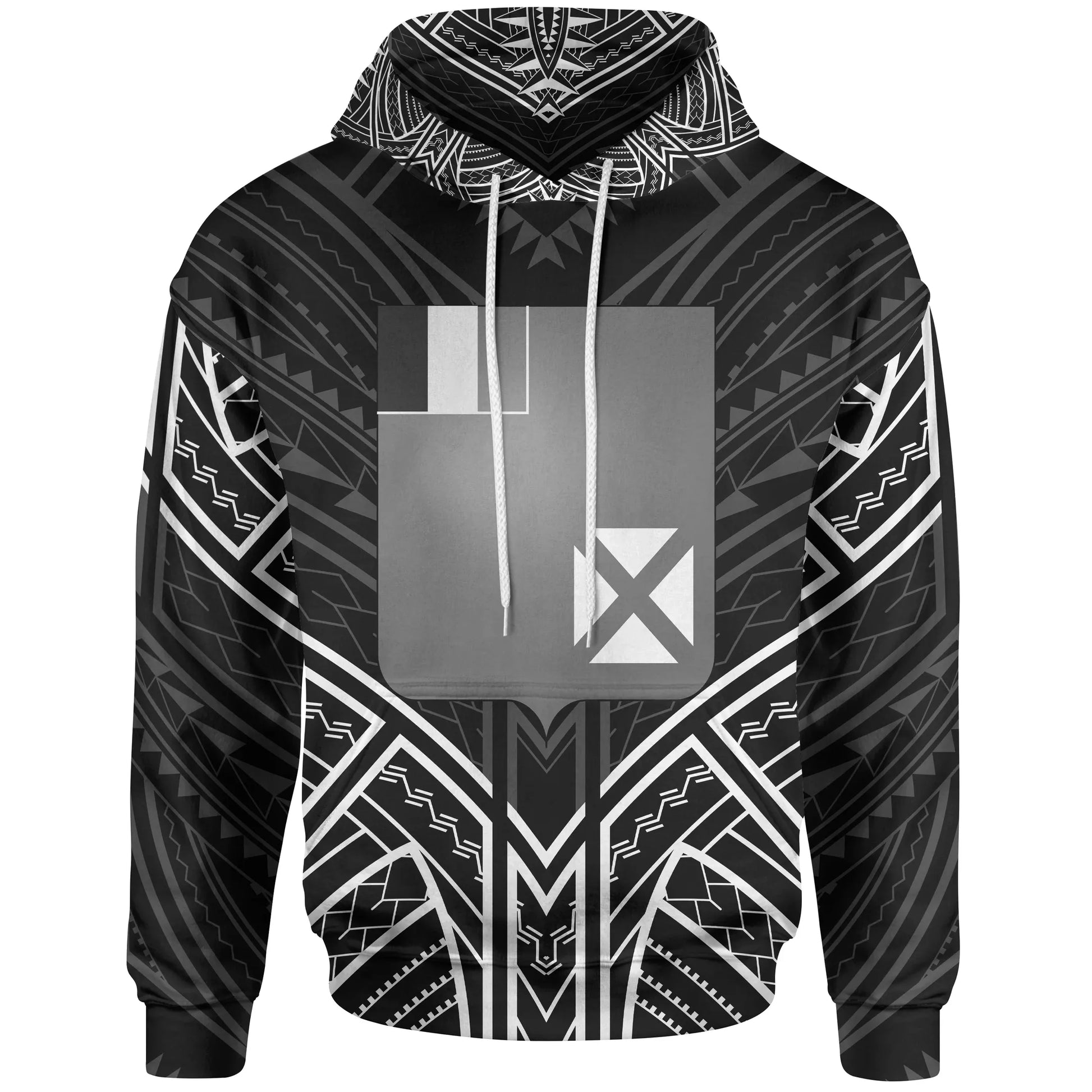 Wallis & Futuna Hoodie - Wallis & Futuna Seal Black Tribal Patterns