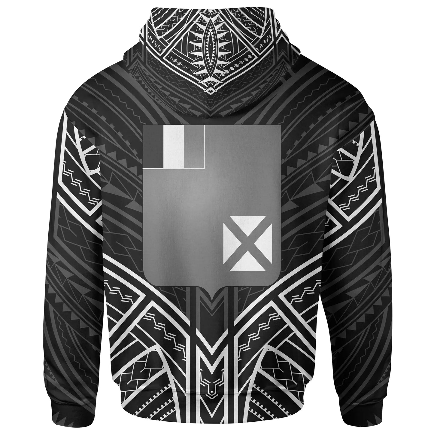 Wallis & Futuna Hoodie - Wallis & Futuna Seal Black Tribal Patterns