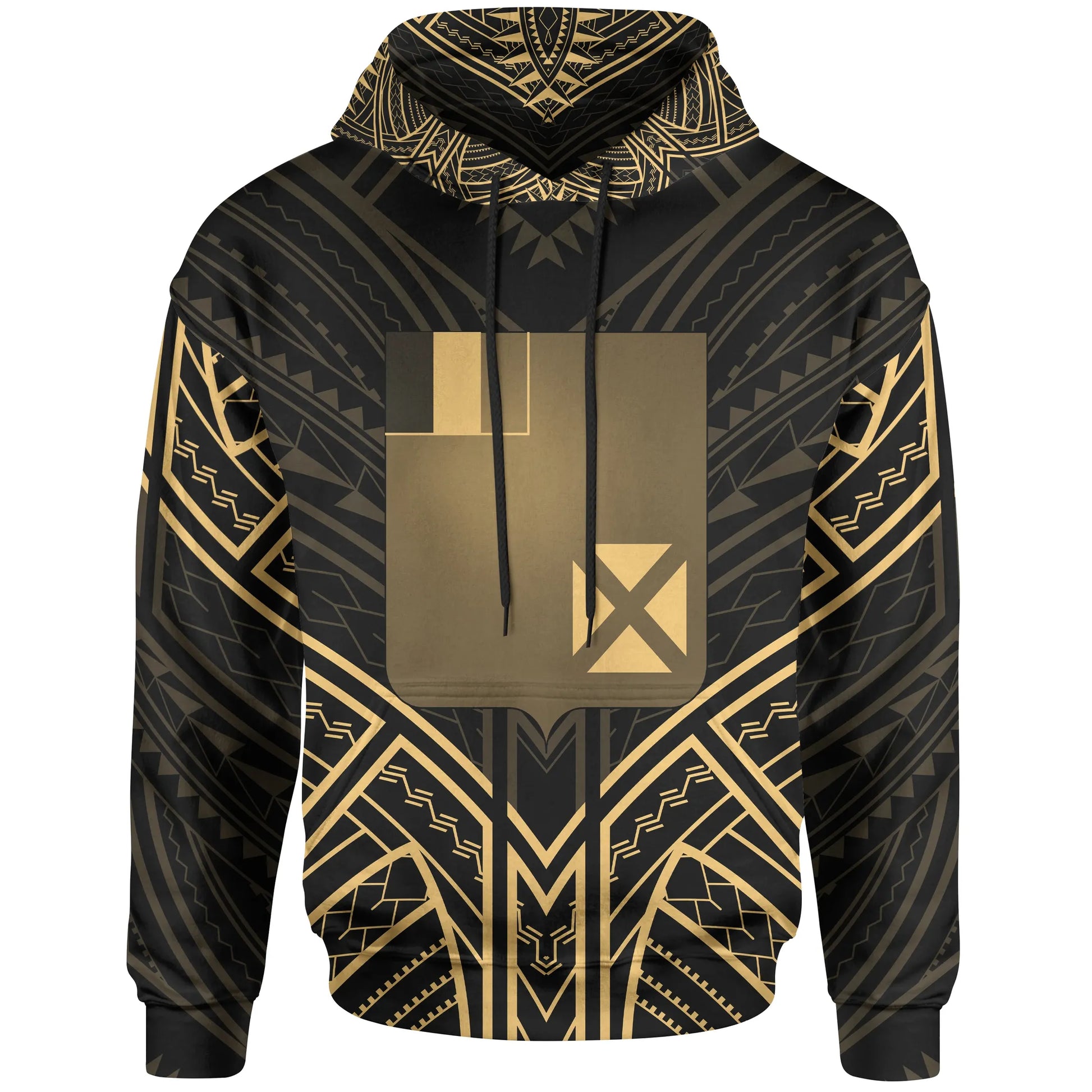 Wallis & Futuna Hoodie - Wallis & Futuna Seal Gold Tribal Patterns