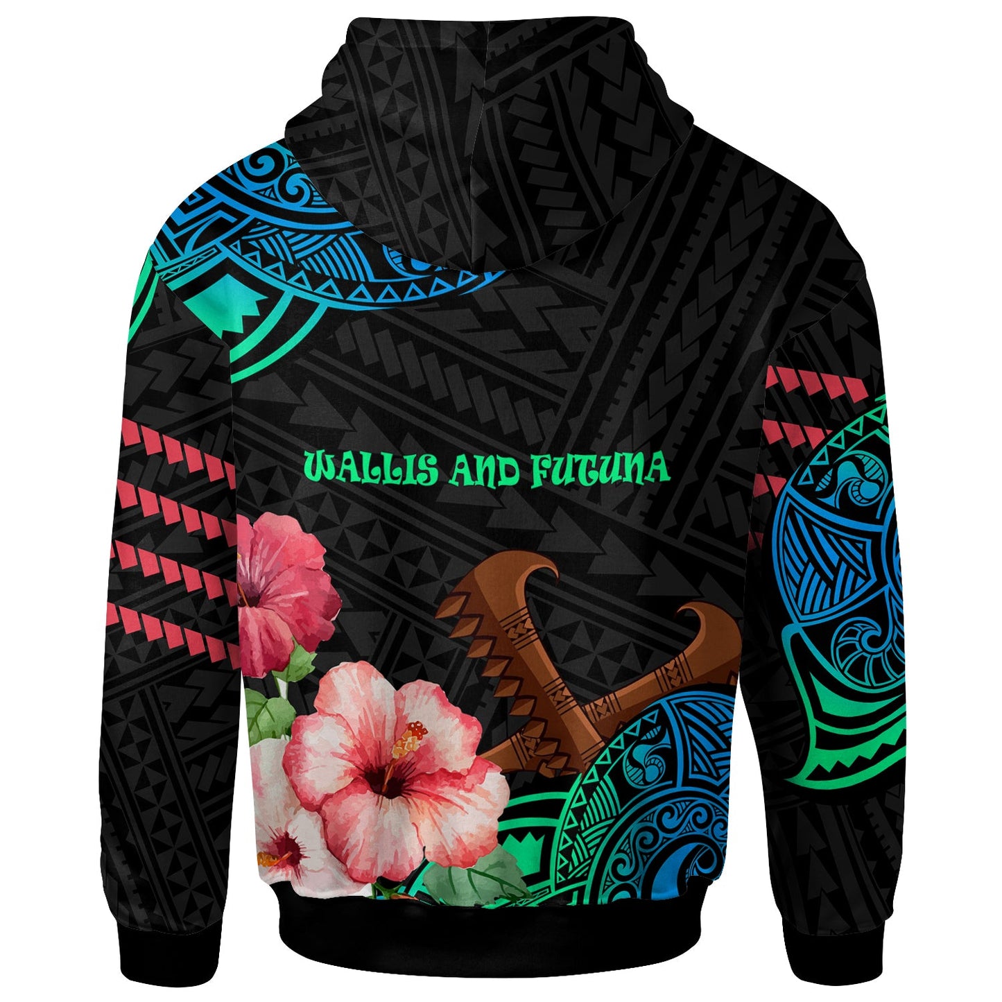 Wallis and Futuna Hoodie Polynesian Pattern with Hibicus Flowers