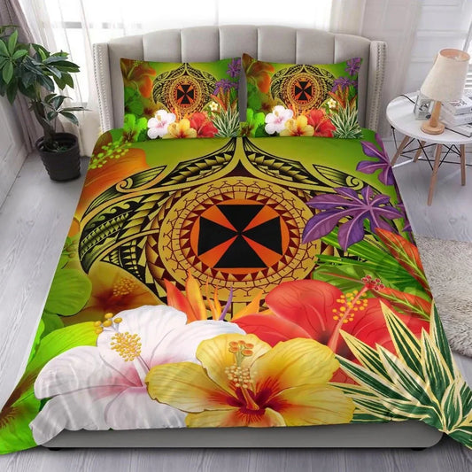 Wallis And Futuna Polynesian Bedding Set - Manta Ray Tropical Flowers (Reggae)